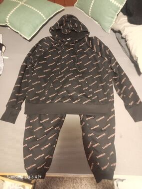 bebe Black Hoodie & Jogger Set with Pink Logo Print